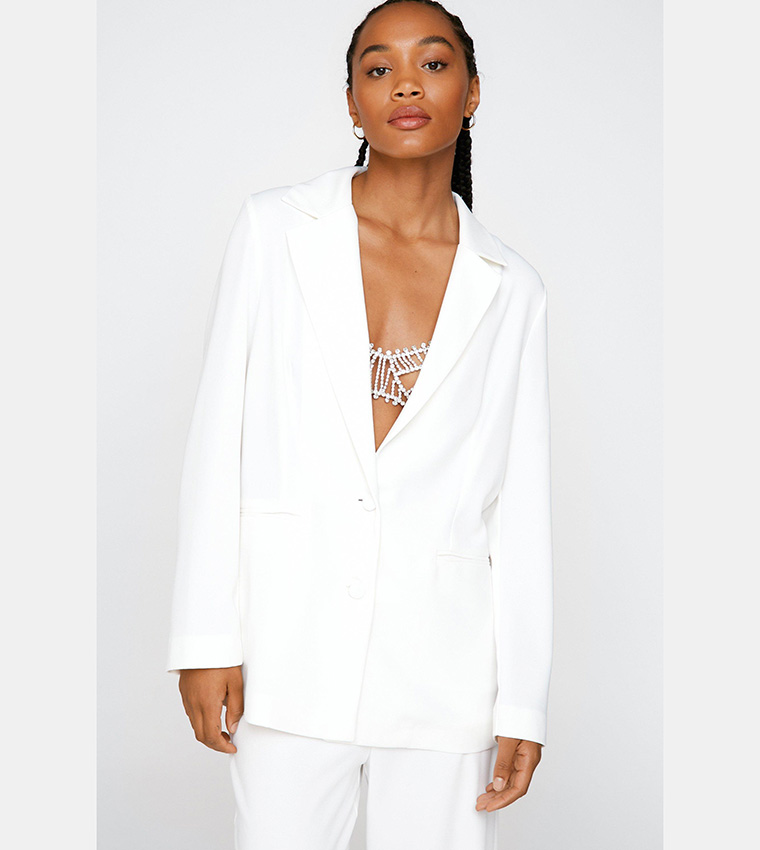 Buy Nasty Gal Satin Tailored Single Breasted Blazer In White