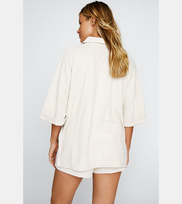 Ribbed Toweling Beach Shirt and Shorts Set