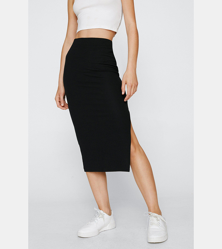 Black midi skirt with side cheap split