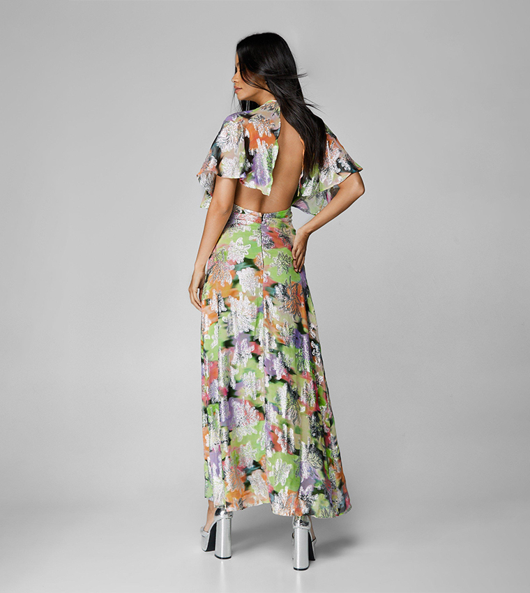 Buy Nasty Gal Metallic Floral Angel Sleeves Maxi Dress In Multiple ...