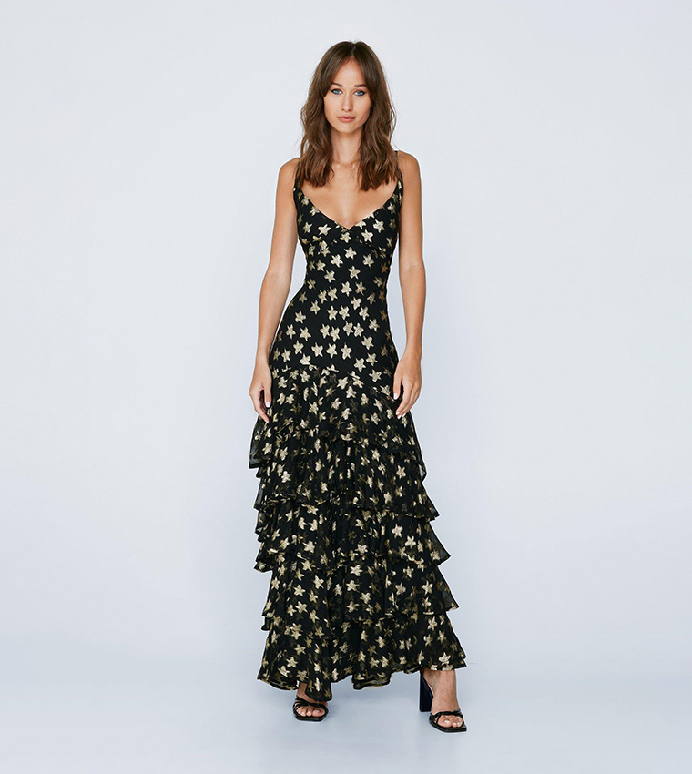 Buy Nasty Gal Petite Metallic Star Print Maxi Dress In Black 6thStreet Saudi Arabia