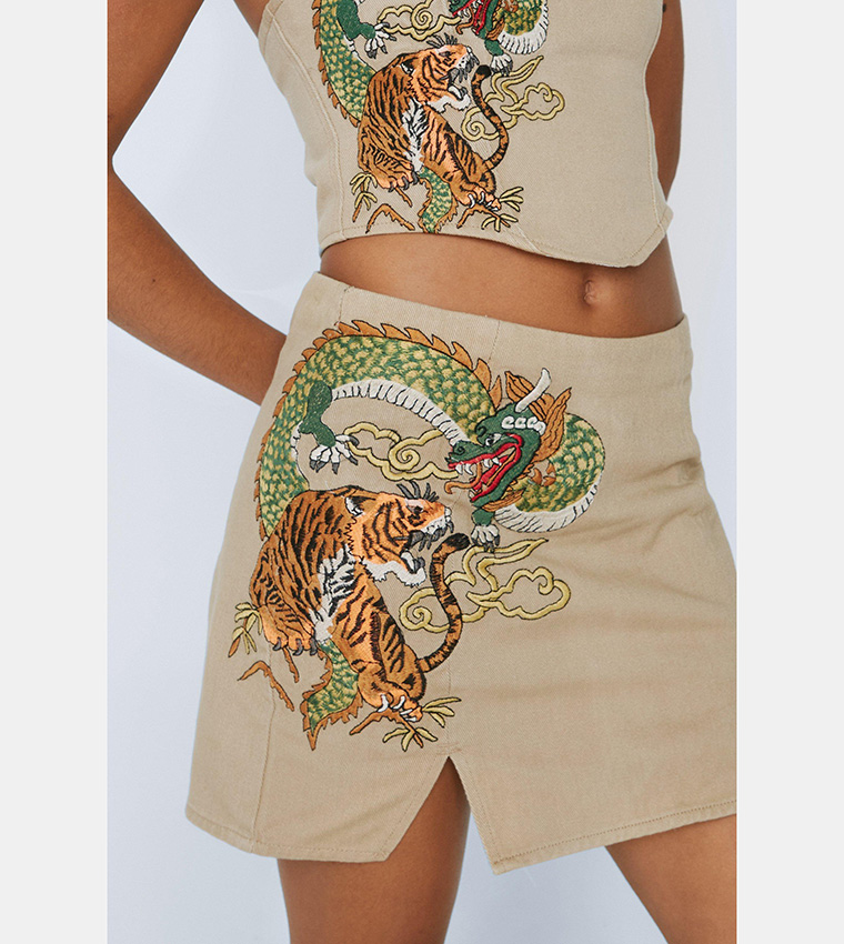 Embroidered dragon skirt hotsell