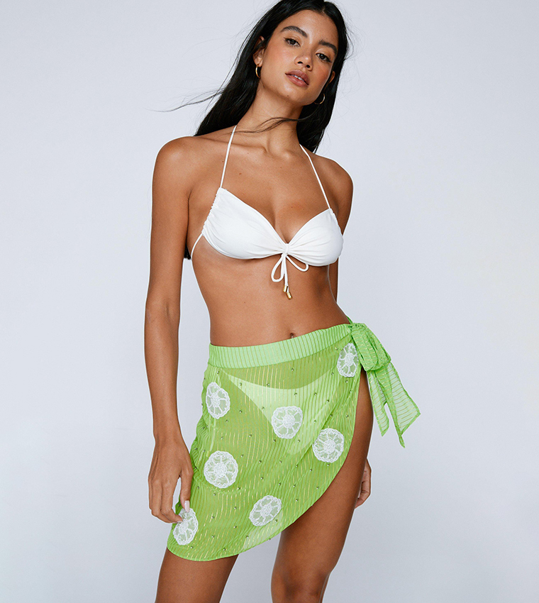 Buy Nasty Gal Glitter Flower Embellished Cover Up Sarong In Green 6thStreet Qatar