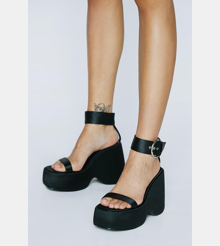 Buy Nasty Gal Satin Buckle Detail Wedge In Black 6thStreet Bahrain