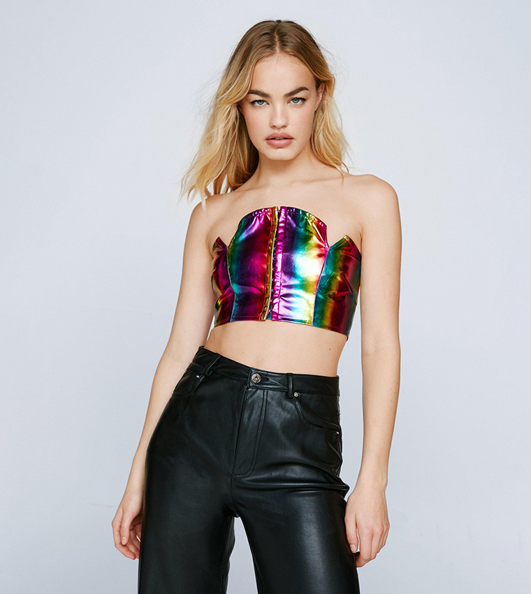 Buy Nasty Gal Faux Leather Hook And Eye Bandeau Top In Multiple