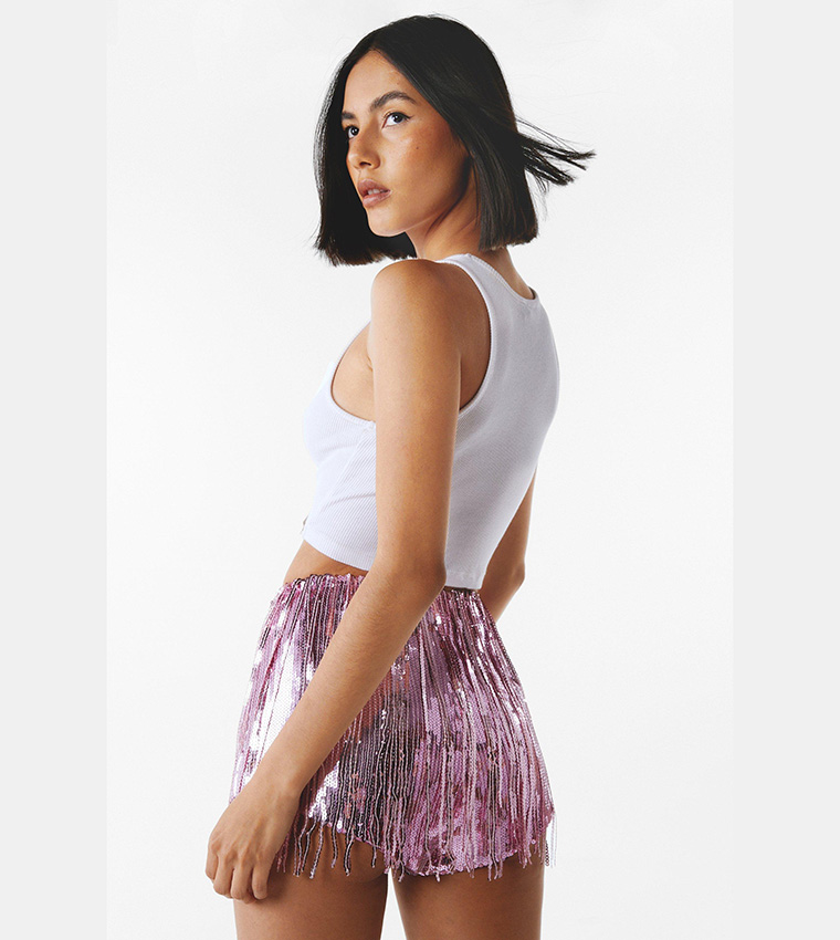 Pink tassel shorts online