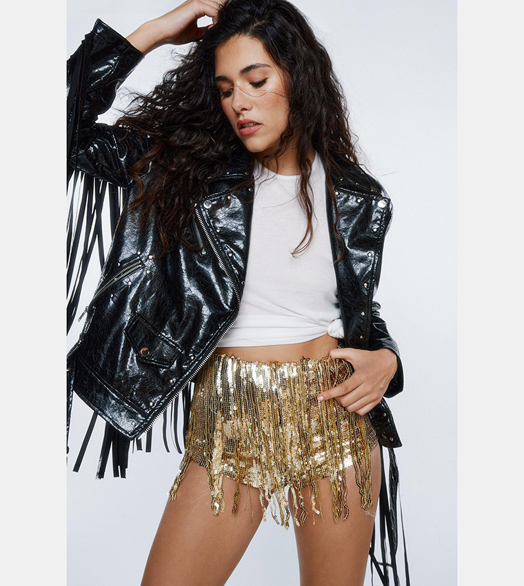 Sequin hotsell tassel shorts