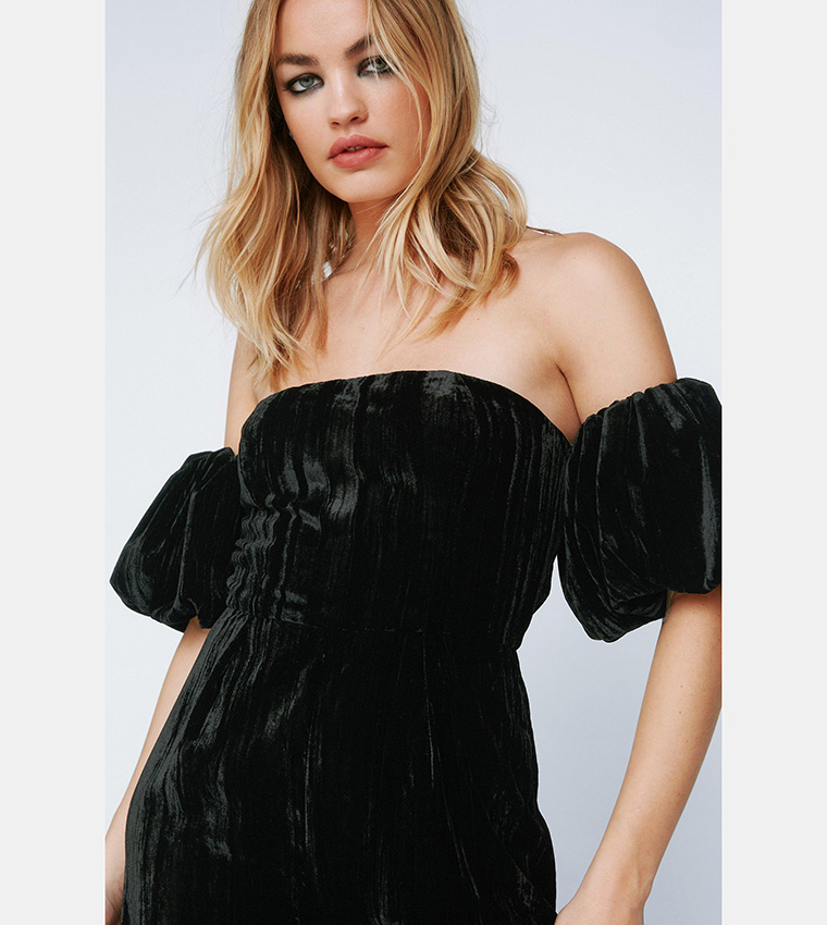 Velvet Ruched Sleeve Jumpsuit