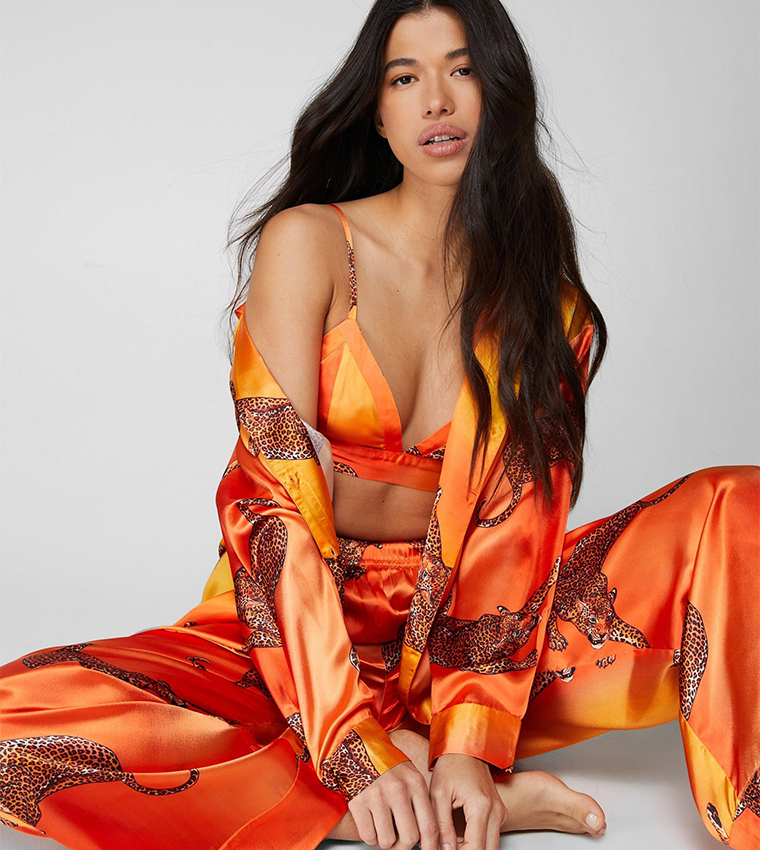Buy Nasty Gal Piece Satin Leopard Print Pajama Set In Orange