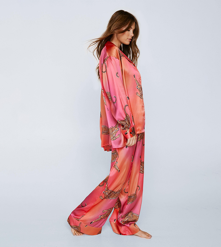 Buy Nasty Gal Piece Satin Leopard Print Pajama Set In Pink