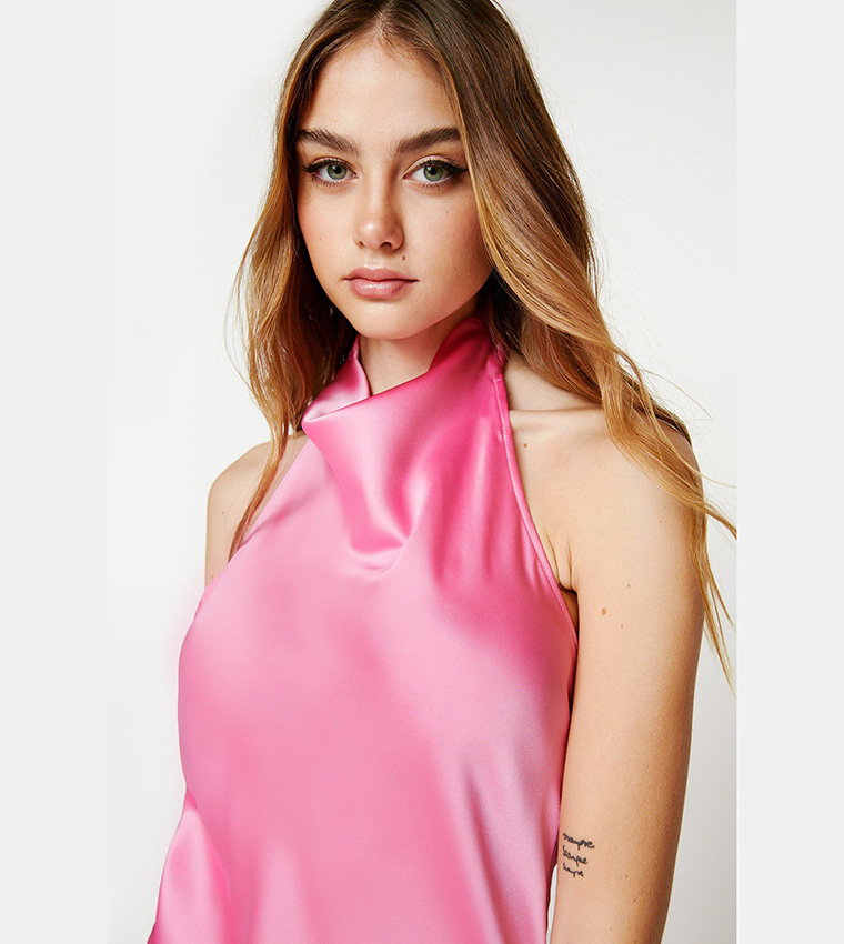 nasty gal pink halter dress Women's Dusty Pink Woven Halter Button Maxi Dress