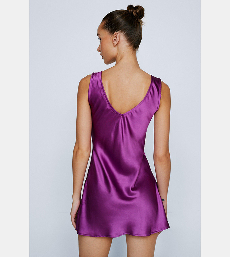 Petite Satin V Neck Mini Dress