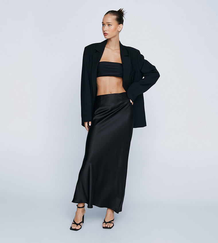 Oasis black rib shop bias cut skirt