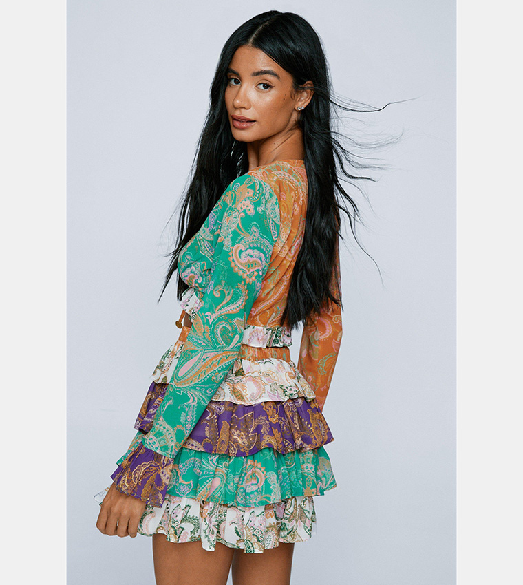 Buy Nasty Gal Paisley Spliced Ruffle Tier Mini Skirt In