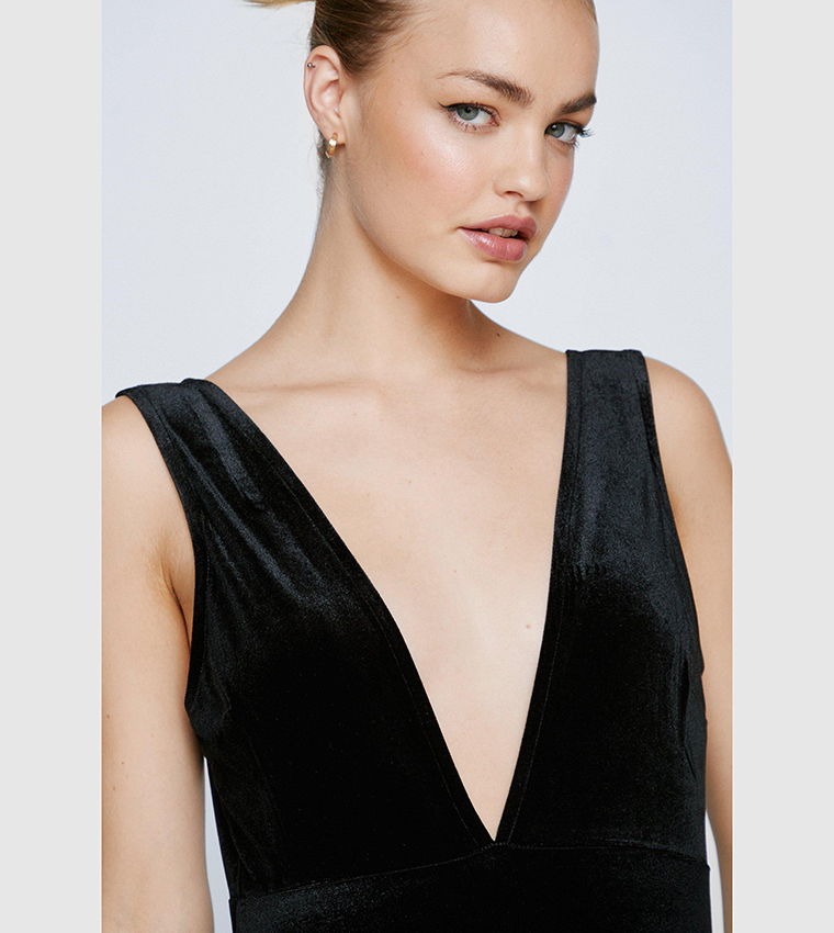 nasty gal plunging v neck dress Warehouse Women's Tulle Polka Dot Plunge Neck Flutter Sleeve Tier Maxi Dress in Cream