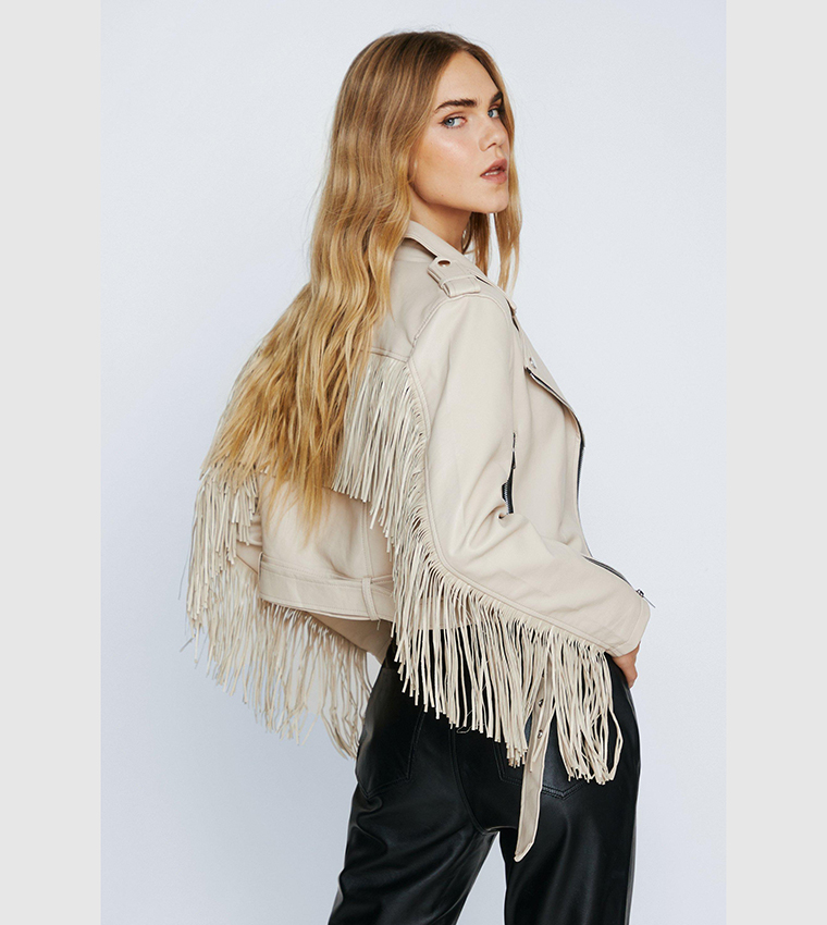 Cream fringe outlet jacket