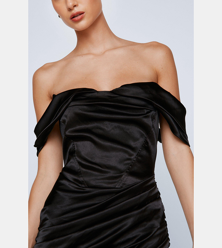 Buy Nasty Gal Stretch Satin Bardot Corset Mini Dress In Black 6thStreet Qatar