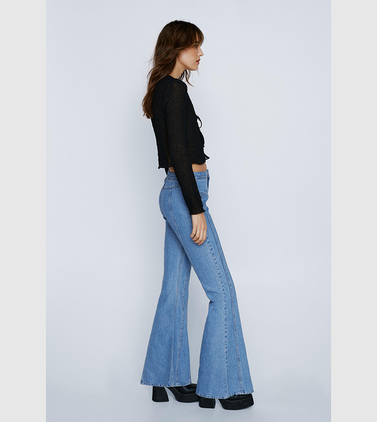 Mid Rise Flare Seam Detail Jeans