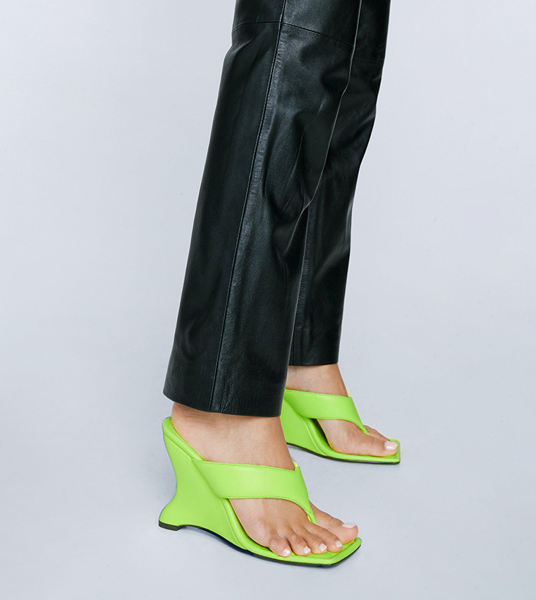 Buy Nasty Gal Faux Leather Flip Flop Wedge Sandals In Lime 6thStreet Kuwait