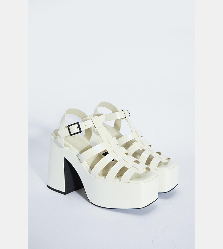 Buy Nasty Gal Faux Leather Fisherman Platform Heels In White
