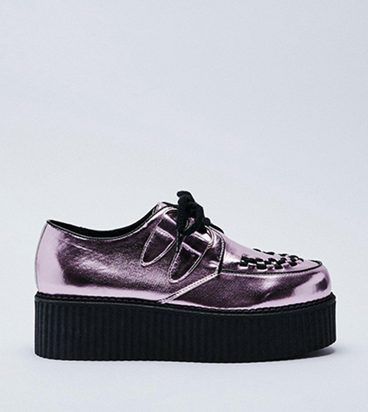 Metallic Lace Up Platform Creepers Shoes