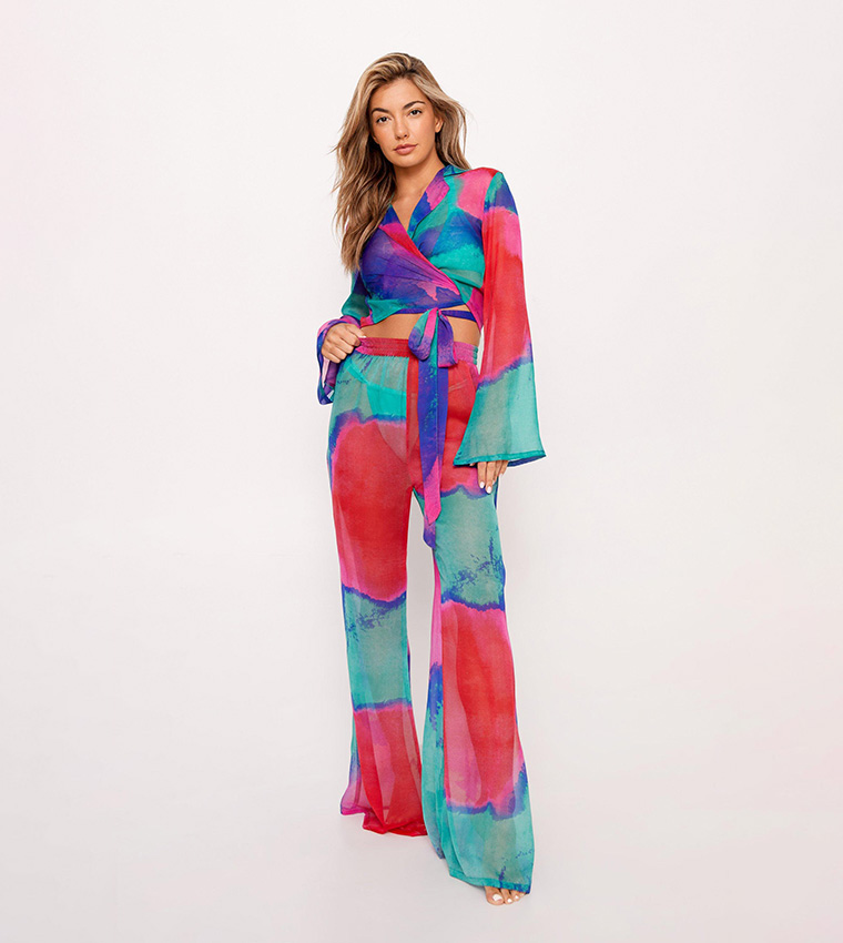 Buy Nasty Gal Blurred Tie Dye Chiffon Wide Leg Cover Up Pants In