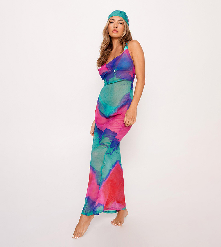 Buy Nasty Gal Blurred Tie Dye Chiffon Cowl Maxi Dress And