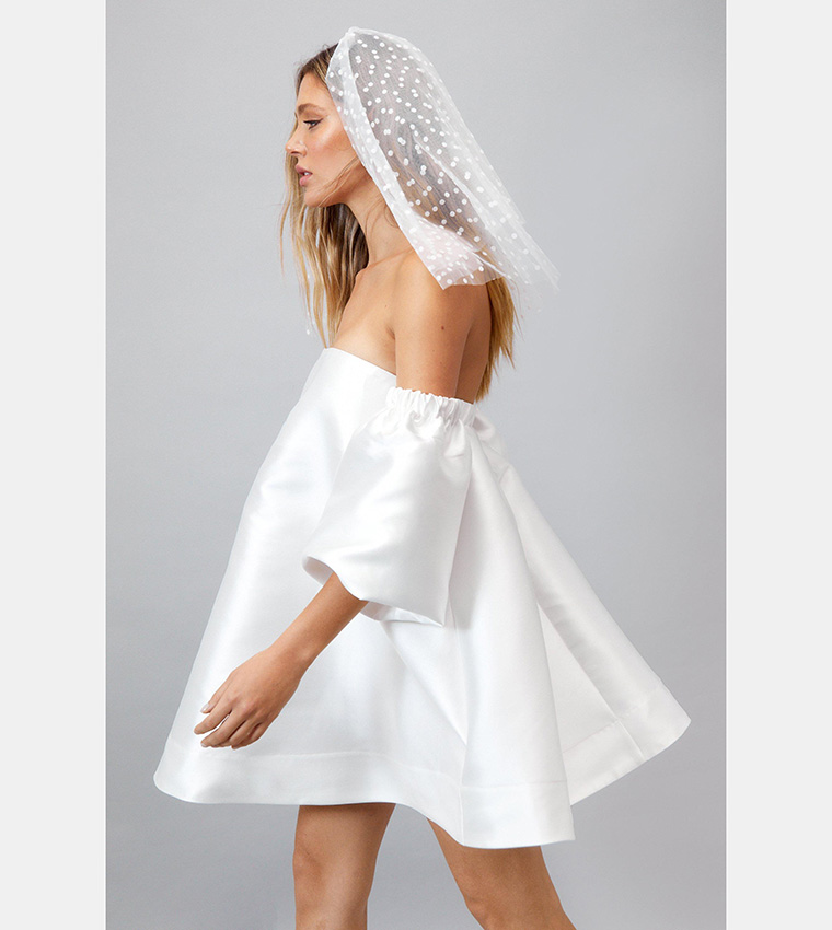 Buy Nasty Gal Structured Bardot Puff Sleeve Mini Prom Dress In Ivory 6thStreet UAE