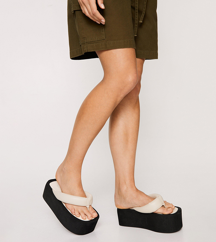 Buy Nasty Gal Faux Leather Flatform Sandals In Beige 6thStreet Kuwait