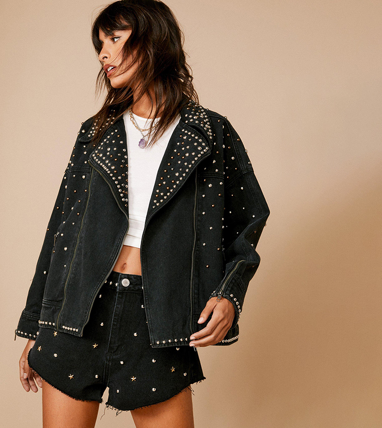 Studded denim hot sale