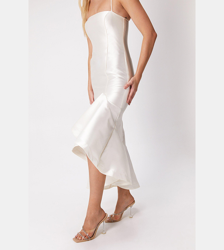 Buy Nasty Gal Structured Twill Ruffle Strappy Midi Dress In Ivory 6thStreet UAE