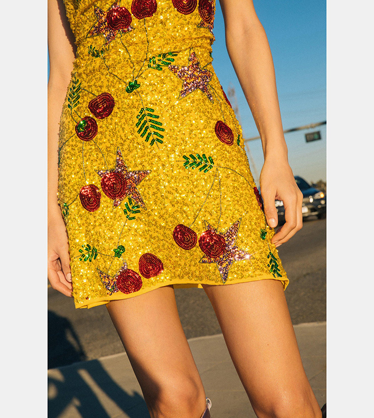 nastygal yellow sequin dress Nasty Gal Women's Premium Hand Embellished Celestial Cowl Neck Maxi Beach Dress in Green