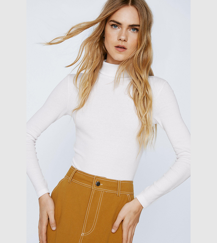white high neck long sleeve bodysuit