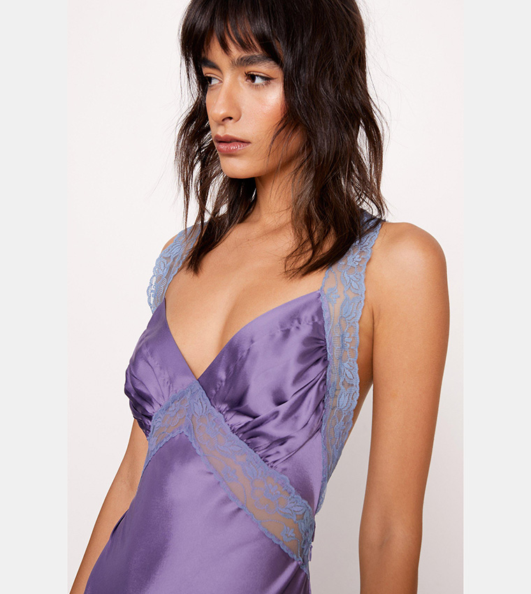 Lace Trim Satin Maxi Dress