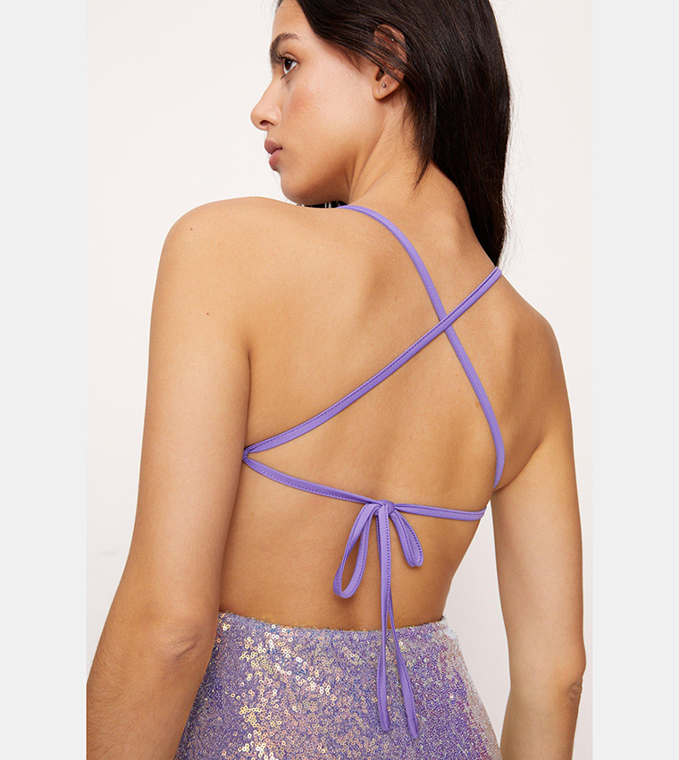 Buy Nasty Gal Ruffle Hem Sequin Cami Dress In Purple | 6thStreet UAE