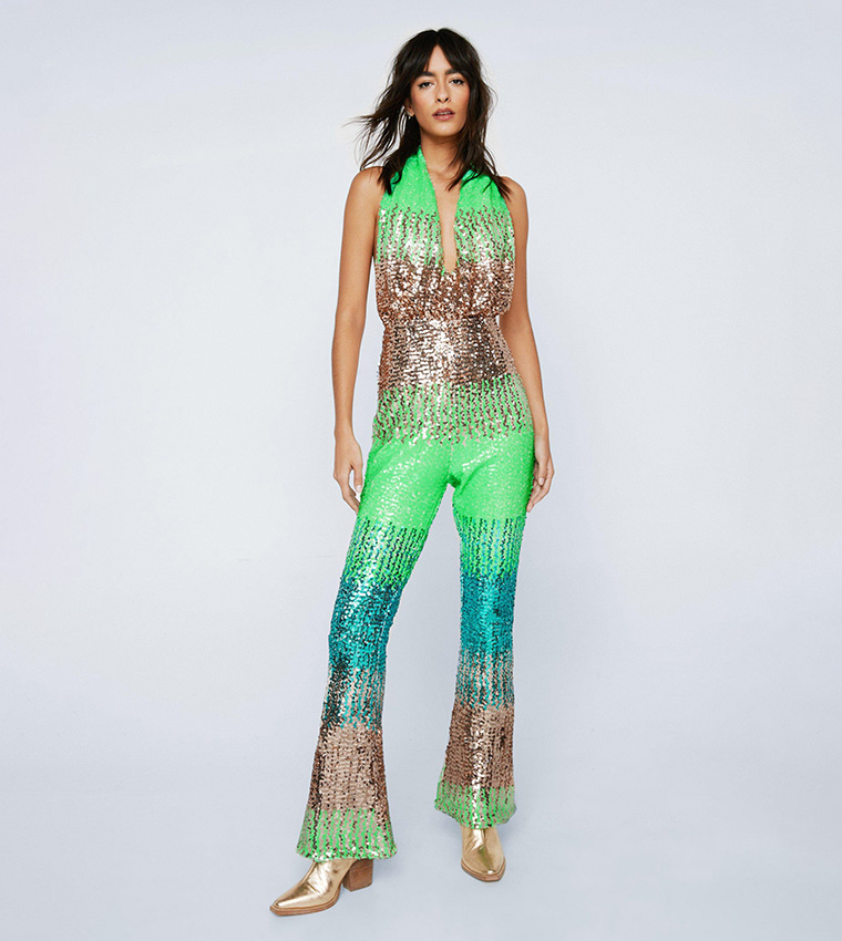 Petite Ombre Sequin Flare Pants