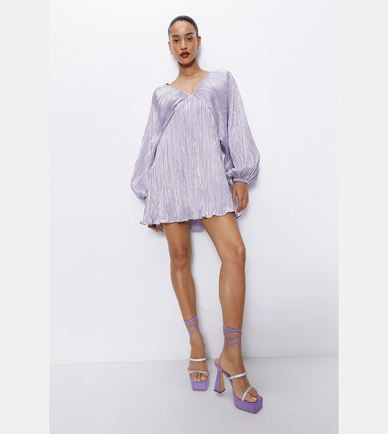 metallic pleated balloon sleeve mini dress Buy Nasty Gal Metallic Pleated Balloon Sleeve Mini Dress In Lilac