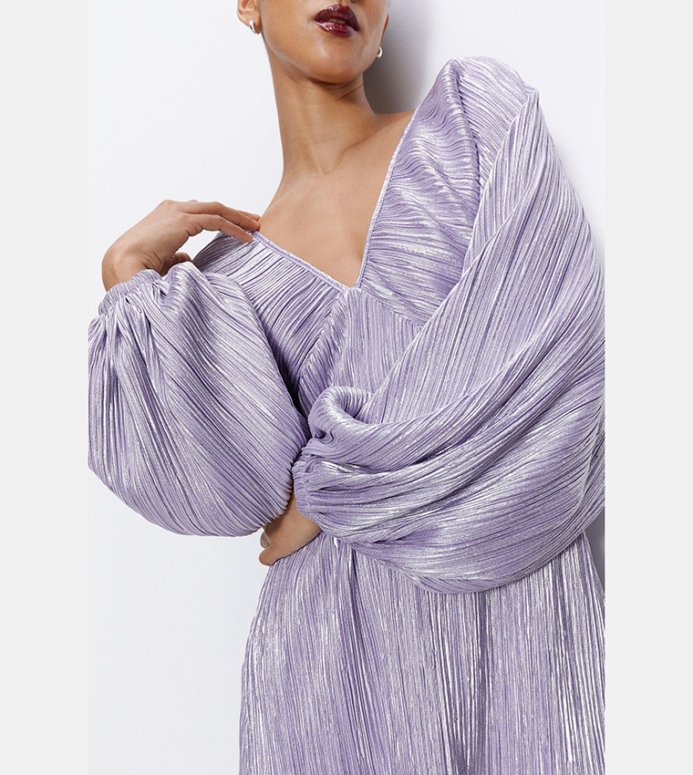 metallic pleated balloon sleeve mini dress Buy Nasty Gal Metallic Pleated Balloon Sleeve Mini Dress In Lilac