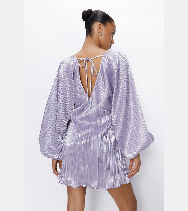 metallic pleated balloon sleeve mini dress Buy Nasty Gal Metallic Pleated Balloon Sleeve Mini Dress In Lilac