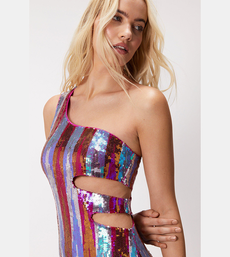 nasty gal rainbow sequin dress Multi Rainbow Disc Sequin Mini Dress