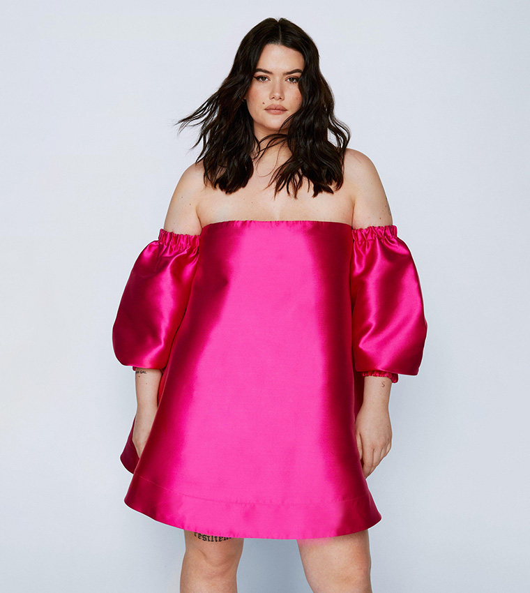 Buy Nasty Gal Structured Bardot Puff Sleeve Mini Dress In Hot Pink 6thStreet Kuwait