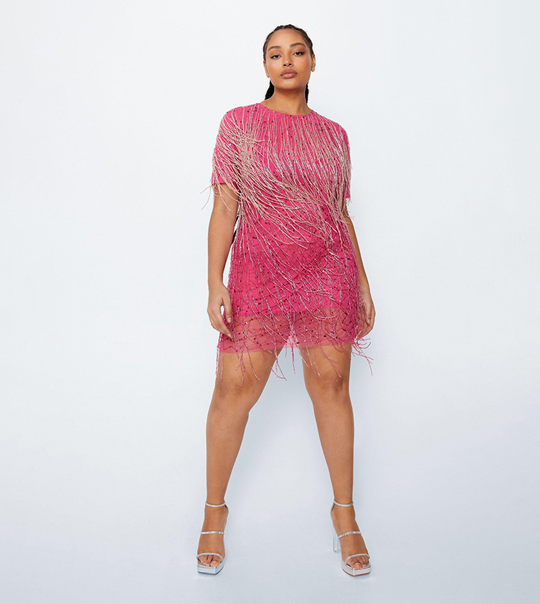 Beaded shift dress with sleeves best sale