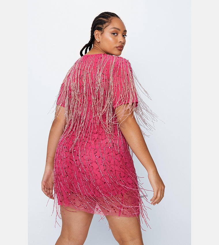 Buy Nasty Gal Tassel Beaded Mini Shift Dress In Hot Pink