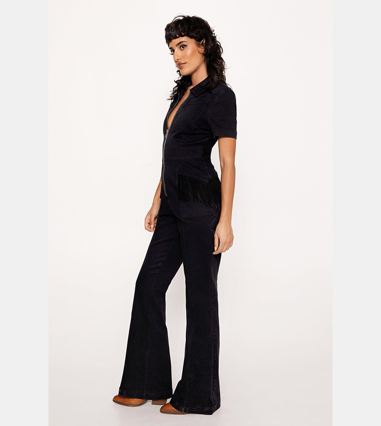 Fringe Star Bum Zip Through Denim Jumpsuit