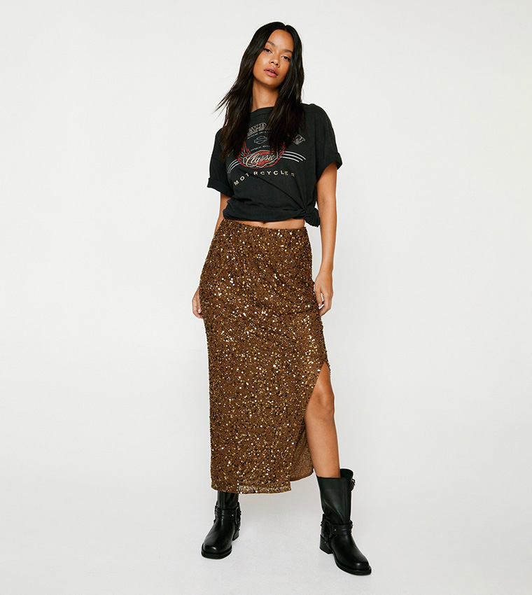 Buy Nasty Gal Sequin Midi Skirt In Gold 6thStreet Saudi Arabia