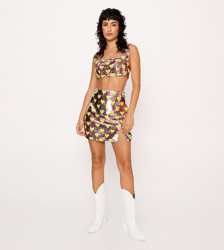 Buy Nasty Gal Premium Heart Sequin Tailored Mini Skirt In Pink