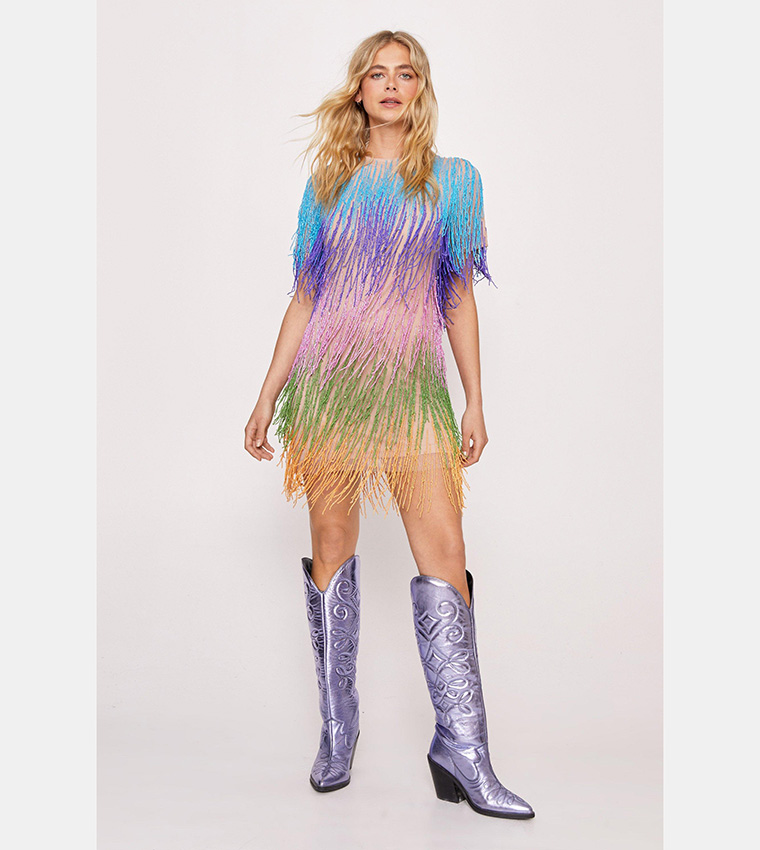 Multi coloured fringe dress best sale