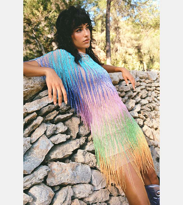 Rainbow Tassel Fringe Shift Dress