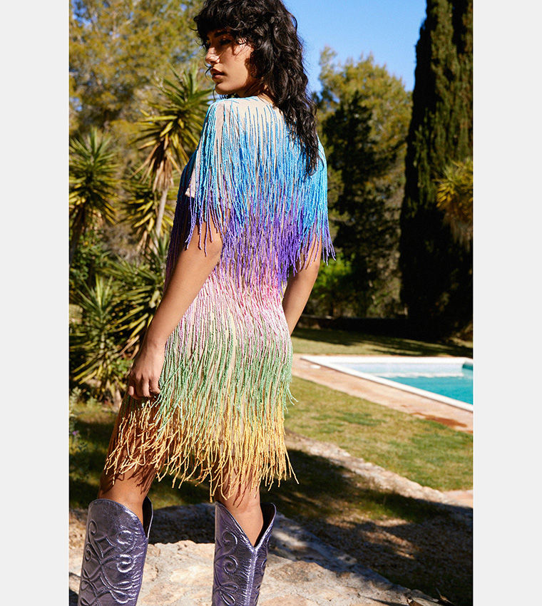 Rainbow Tassel Fringe Shift Dress