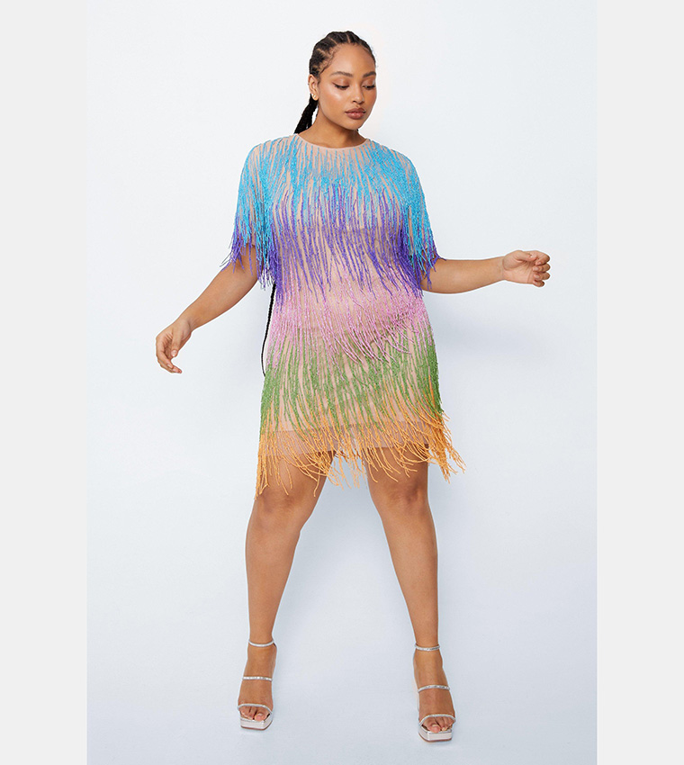 Buy Nasty Gal Plus Size Rainbow Tassel Fringe Shift Dress In Multiple Colors 6thStreet Oman